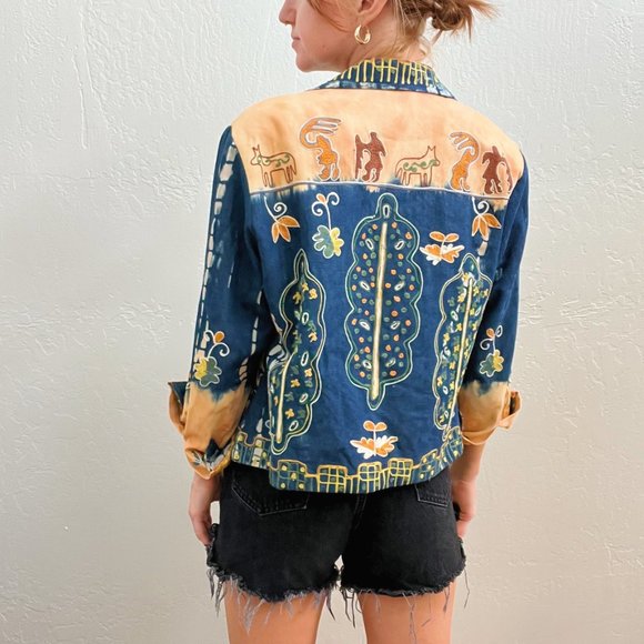 Vintage Sandy Starkman Funky Dip Dye African Embroidered Button Up Jacket - Picture 3 of 6